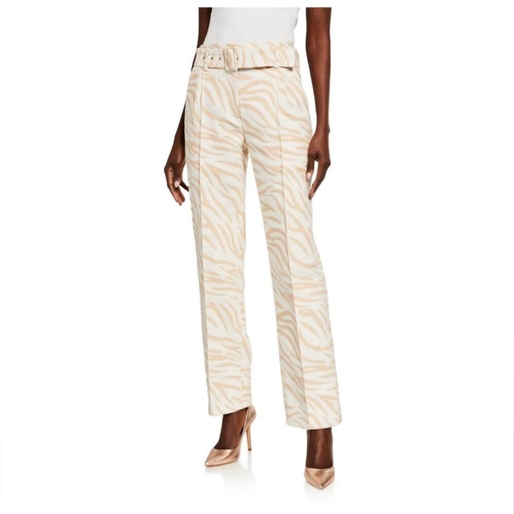 Sally Lapointe Tiger Cream Colored Satin Trousers 8 Flawless